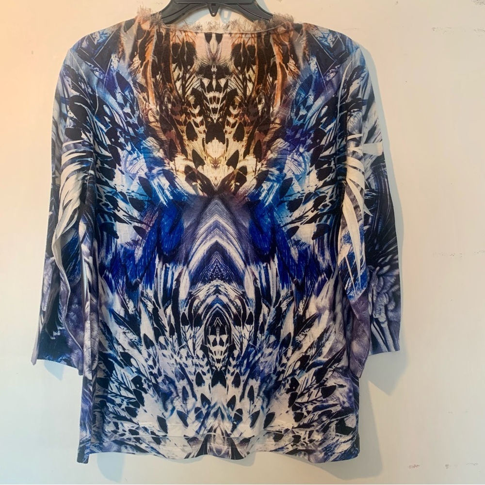 Chico's Blue Tang Feather Views Amalia Knit Top rhinestone embellishments Size M